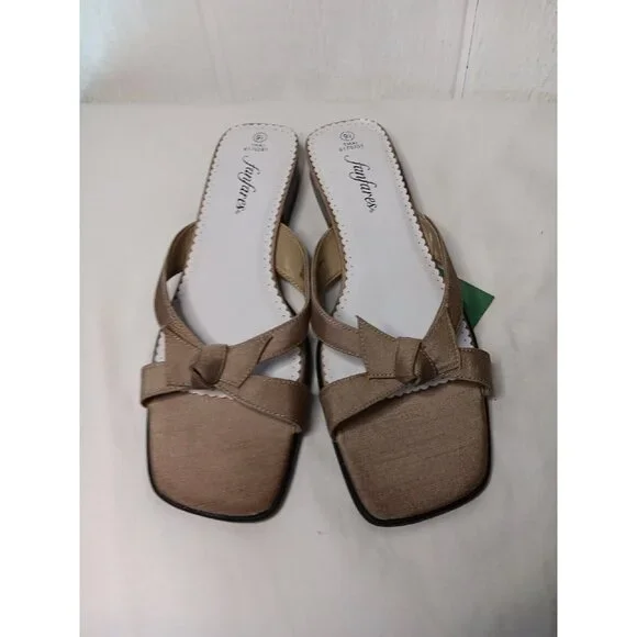 Fanfares Thai Womens 9.5 Dress Sandal Natural Tan Slide Slip On Knotted NEW - Picture 3 of 8
